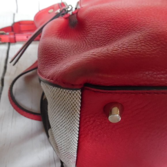 Burberry Medium Red Maidstone Check Calfskin Canvas Tote Crossbody Purse Bag - Picture 11 of 16